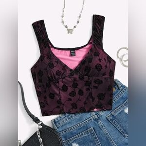 New coolane floral print mesh cropped tank top